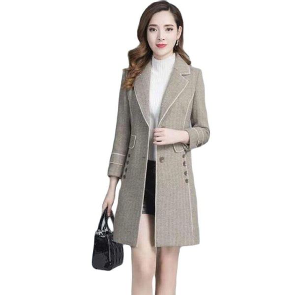 women's wool & blends 2021 autumn winter woolen cloth coat mid-length suit collar slim fashion thicken herringbone ladies overcoat, Black
women's wool & blends 2021 autumn winter woolen cloth coat mid-length suit collar slim fashion thicken herringbone ladies overcoat, Black