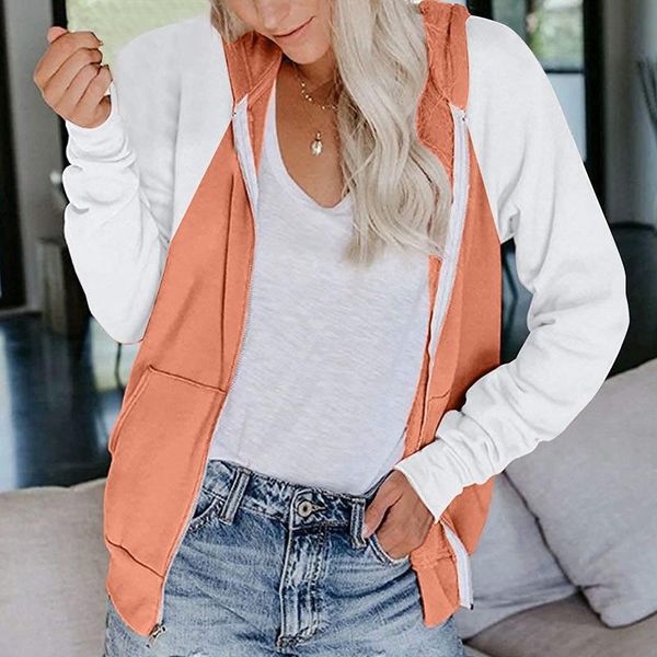 women's hoodies & sweatshirts full zip patchwork hoodie women fashion contrast color long sleeve zip-up solid jacket sweatshirt coat fe, Black
women's hoodies & sweatshirts full zip patchwork hoodie women fashion contrast color long sleeve zip-up solid jacket sweatshirt coat fe, Black