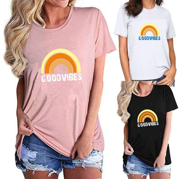 women's t-shirt oversized y2k printed european and american rainbow letter good vibes round neck short sleeve hakuna, White
women's t-shirt oversized y2k printed european and american rainbow letter good vibes round neck short sleeve hakuna, White