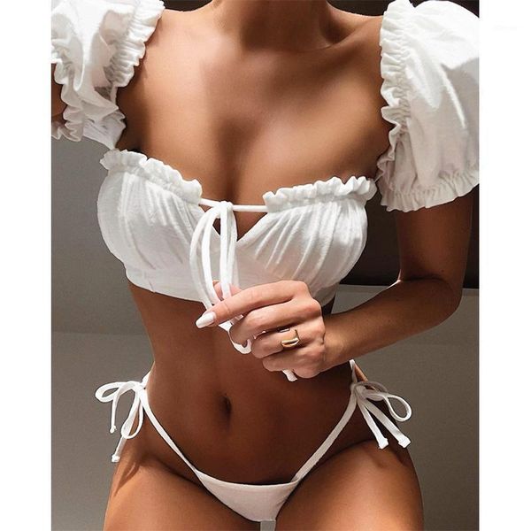 women's swimwear women bikini set solid color sleeve swimsuit lace-up ladies summer fashion beach soft comfy female, White;black
women's swimwear women bikini set solid color sleeve swimsuit lace-up ladies summer fashion beach soft comfy female, White;black
