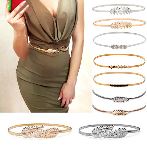 

belts flower leaf shape for women wedding designer elastic girl stretch skinny waist belt cummerbunds metal female ceinture, Black;brown