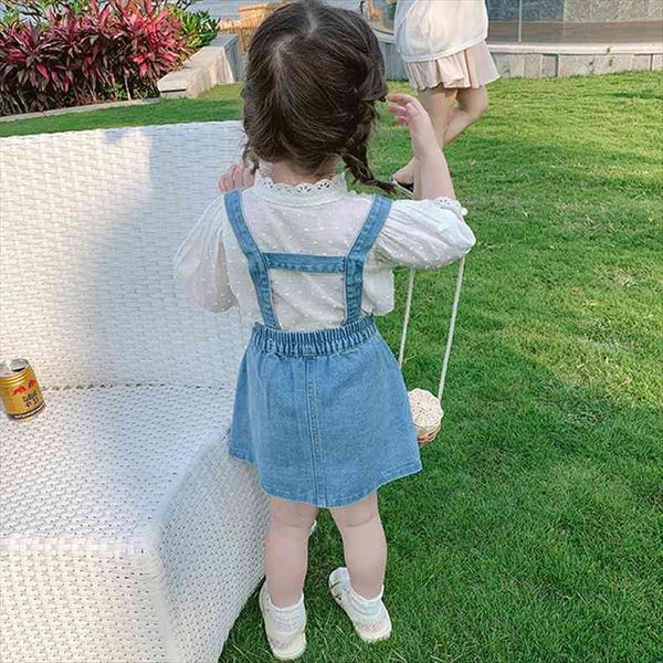 cute girls summer clothes half sleeve blouses solid denim strap dress toddler kids baby costumes sets 2pcs 2-7y, White
cute girls summer clothes half sleeve blouses solid denim strap dress toddler kids baby costumes sets 2pcs 2-7y, White