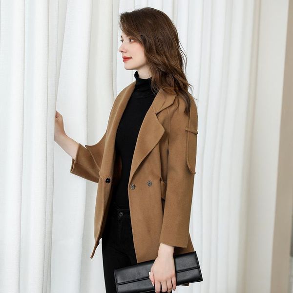 women's wool & blends 100% high-end woman coat mid-length cashmere autumn winter camel color button belt hand-sewn, Black
women's wool & blends 100% high-end woman coat mid-length cashmere autumn winter camel color button belt hand-sewn, Black
