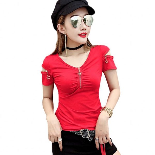 women's t-shirt fashion star zipper v-neck tshirt summer women short sleeve patchwork hollow out shirt camiseta mujer t94106l 2plh, White
women's t-shirt fashion star zipper v-neck tshirt summer women short sleeve patchwork hollow out shirt camiseta mujer t94106l 2plh, White
