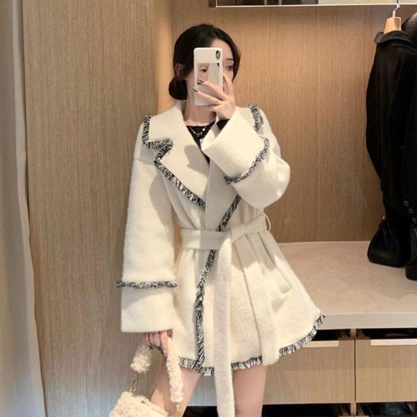 women's wool & blends fashion coat women suit collar tassel splicing casual warm autumn winter woolen jacket mid-length belt outerwear, Black
women's wool & blends fashion coat women suit collar tassel splicing casual warm autumn winter woolen jacket mid-length belt outerwear, Black