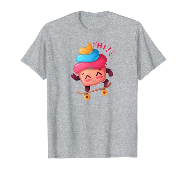 cute cupcake enjoing skateboard illustration design t-shirt, White;black