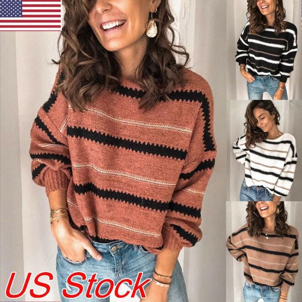 autumn and winter women's long-sleeved sweater loose knit pullover casual wild round neck striped warm coat sweaters, White;black
autumn and winter women's long-sleeved sweater loose knit pullover casual wild round neck striped warm coat sweaters, White;black