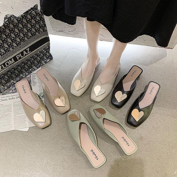brand designer women slippers slip on mules flat casual shoes heart shape buckle slides solid mid heels summer footwear, Black
brand designer women slippers slip on mules flat casual shoes heart shape buckle slides solid mid heels summer footwear, Black