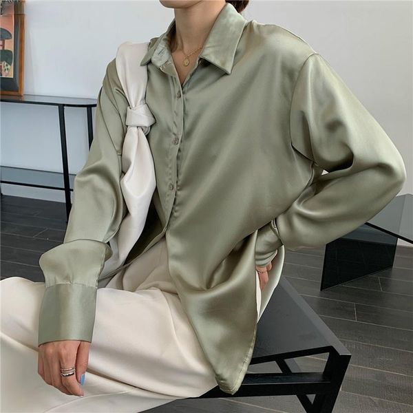 ladies turn-down collar female shirts stylish loose satin women blouses office wear spring summer women's polos, White
ladies turn-down collar female shirts stylish loose satin women blouses office wear spring summer women's polos, White