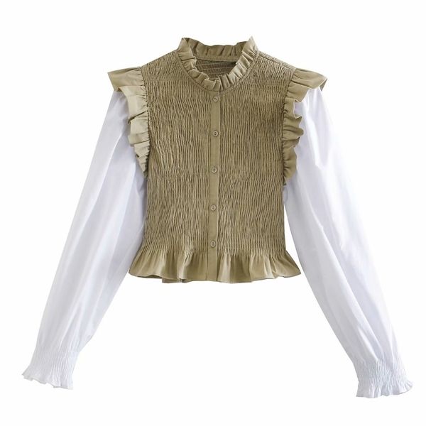 spring women elastic pleated splicing blouse female ruffle long sleeve shirt lady loose blusas s8372 210430, White
spring women elastic pleated splicing blouse female ruffle long sleeve shirt lady loose blusas s8372 210430, White