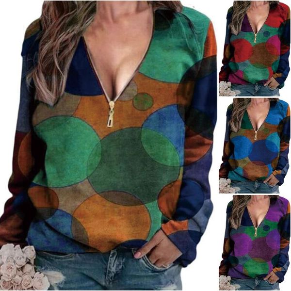 women's t-shirt vintage zip deep v neck women geometric printed long sleeve tshirt plus size casual loose oversize, White
women's t-shirt vintage zip deep v neck women geometric printed long sleeve tshirt plus size casual loose oversize, White