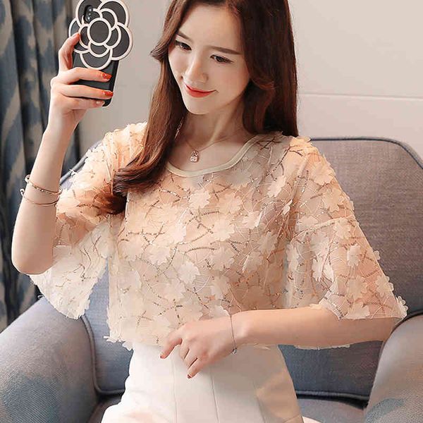 short-sleeved o neck camisas mujer summer three-dimensional flowers ladies blouse shirts loose mesh white 862e 210420
short-sleeved o neck camisas mujer summer three-dimensional flowers ladies blouse shirts loose mesh white 862e 210420