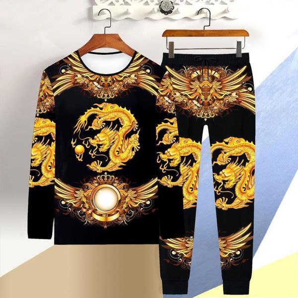 men's tracksuits long sleeve t-shirt suit tiger casual trousers 2-piece set chinese style dragon figure, Gray
men's tracksuits long sleeve t-shirt suit tiger casual trousers 2-piece set chinese style dragon figure, Gray