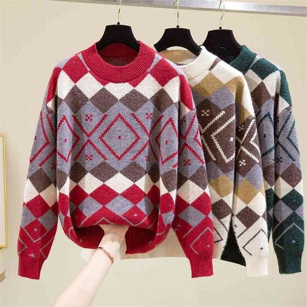 vintage geometric rhombic winter sweater women long sleeve o-neck knit pullovers female korean loose pull femme hiver 210514, White;black
vintage geometric rhombic winter sweater women long sleeve o-neck knit pullovers female korean loose pull femme hiver 210514, White;black