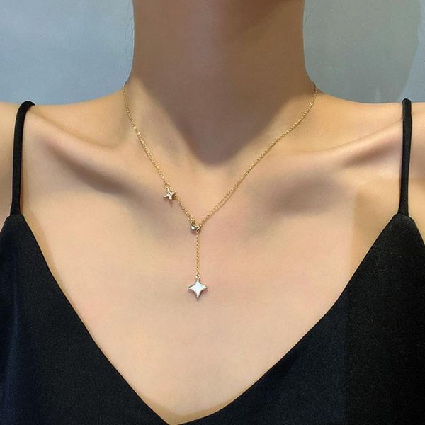 pendant necklaces ins tide the same fashion star and moon titanium steel necklace female design sense tassel simple clavicle chain, Silver
pendant necklaces ins tide the same fashion star and moon titanium steel necklace female design sense tassel simple clavicle chain, Silver