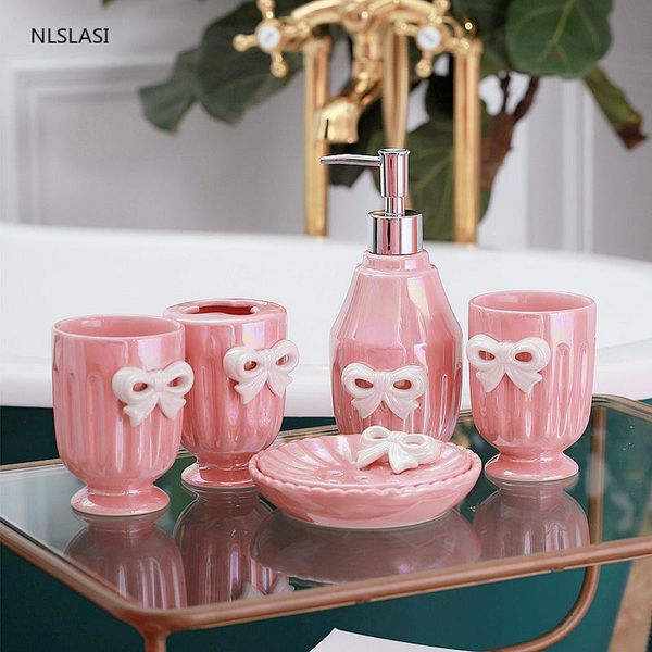 bath accessory set home el four-piece suit pink cute bow ceramic bathroom decorations toothbrush holder lotion bottle soap dish mouth cup
bath accessory set home el four-piece suit pink cute bow ceramic bathroom decorations toothbrush holder lotion bottle soap dish mouth cup