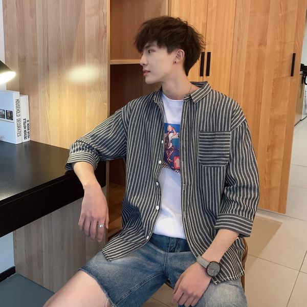 men's casual shirts short fashion three quarter shopping summer korean clothes t men striped for 2021 black, White;black
men's casual shirts short fashion three quarter shopping summer korean clothes t men striped for 2021 black, White;black