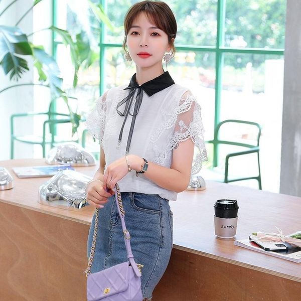 women shirts short sleeve chiffon blouse fashion summer lace shirt womens and blouses women's &, White
women shirts short sleeve chiffon blouse fashion summer lace shirt womens and blouses women's &, White