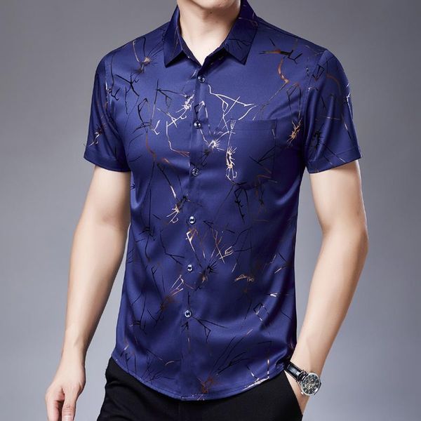 men's casual shirts summer short sleeve dress men silk cotton fashion print slim fit chemise homme clothing c779, White;black
men's casual shirts summer short sleeve dress men silk cotton fashion print slim fit chemise homme clothing c779, White;black