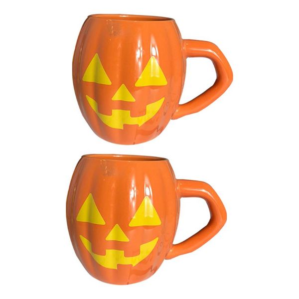 mugs 2 pcs creative pumpkin household ceramic cups (orange)