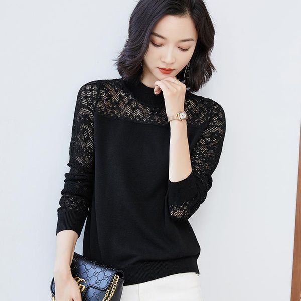 women's sweaters 2021 autumn women wool sweater half turtleneck hollow lace patchwork knitted pullovers winter lady cashmere, White;black
women's sweaters 2021 autumn women wool sweater half turtleneck hollow lace patchwork knitted pullovers winter lady cashmere, White;black