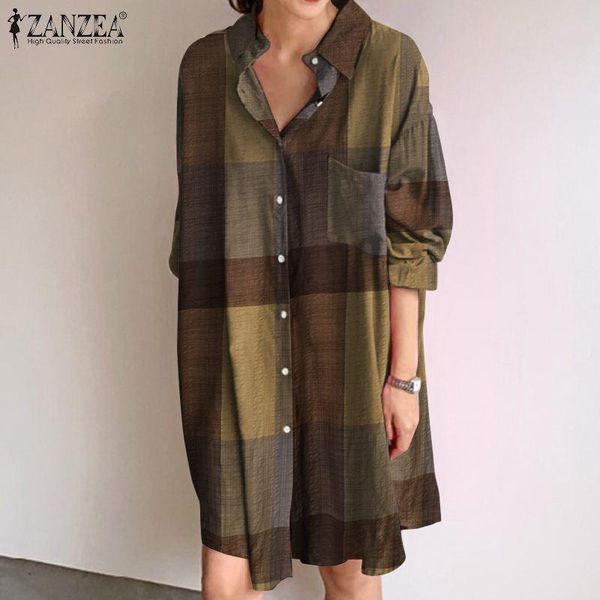 casual dresses checked shirt dress long sleeve plaid mini vestidos women summer sundress zanzea 2021 kaftan female floral robe, Black;gray 
casual dresses checked shirt dress long sleeve plaid mini vestidos women summer sundress zanzea 2021 kaftan female floral robe, Black;gray