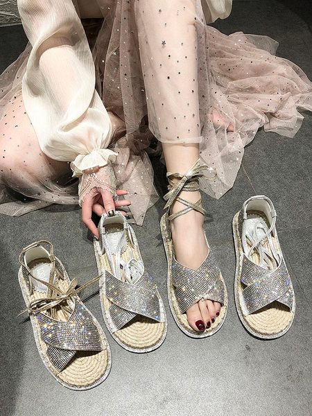 summer bright diamond shoes female cross straps anklet style open toe sandals linen flat women's tide, Black
summer bright diamond shoes female cross straps anklet style open toe sandals linen flat women's tide, Black