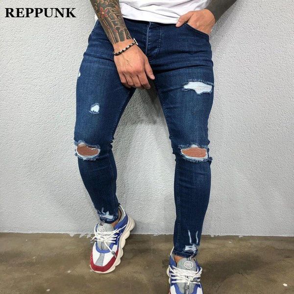 men streetwear skinny jeans distressed denim stretch male slim pencil pant fashion elastic waist hole men's, Blue
men streetwear skinny jeans distressed denim stretch male slim pencil pant fashion elastic waist hole men's, Blue