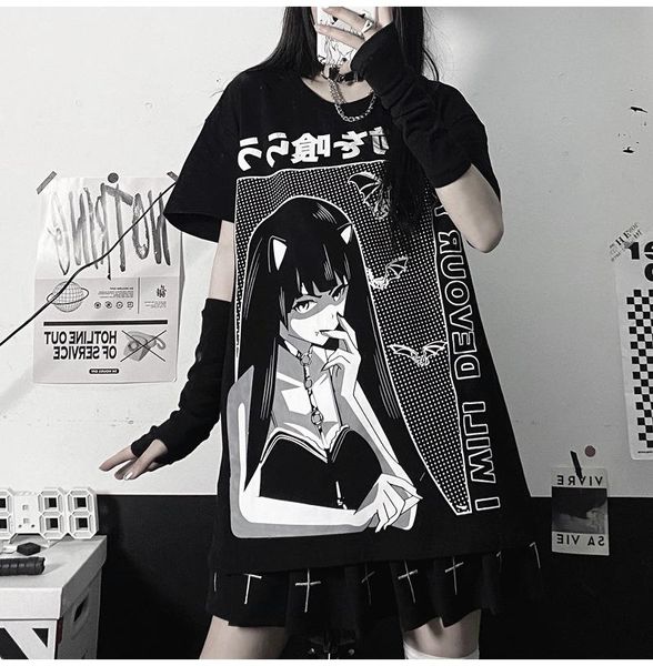 women's t-shirt anime two-dimensional japanese harajuku style short-sleeved women hiphop dark summer ins streetwear oversized, White
women's t-shirt anime two-dimensional japanese harajuku style short-sleeved women hiphop dark summer ins streetwear oversized, White