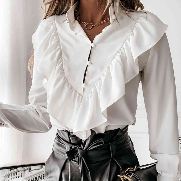 40# women blouses 2021 summer ruffled stylish plus size v neck long sleeve shirt female casual buttons sweet blusas x0521, White
40# women blouses 2021 summer ruffled stylish plus size v neck long sleeve shirt female casual buttons sweet blusas x0521, White