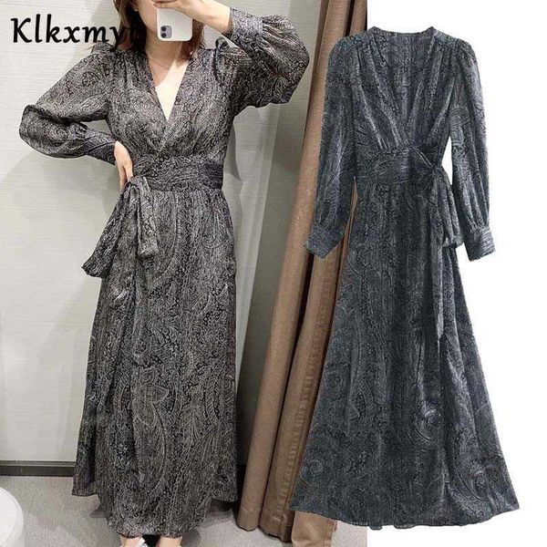 klkxmyt za dress women autumn chic fashion print with belt maxi vintage long sleeve v-neck female es mujer 210527, Black;gray
klkxmyt za dress women autumn chic fashion print with belt maxi vintage long sleeve v-neck female es mujer 210527, Black;gray