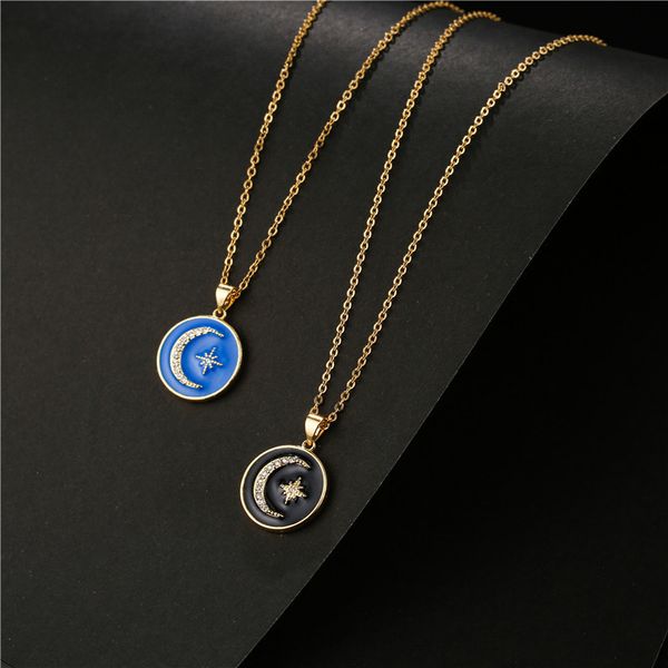 fashion oil dropping craft moon star pendant necklace female copper micro inlaid jewelry, Silver
fashion oil dropping craft moon star pendant necklace female copper micro inlaid jewelry, Silver