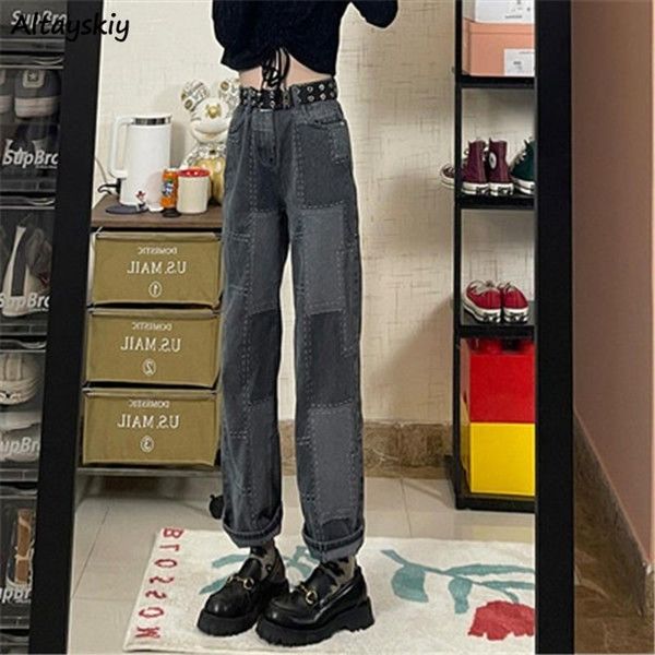 women's jeans women plus size s-4xl patchwork straight high waist harajuku loose korean style streetwear leisure cool all-match, Blue
women's jeans women plus size s-4xl patchwork straight high waist harajuku loose korean style streetwear leisure cool all-match, Blue