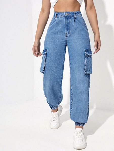 flap pocket patched jeans n1zl#, Blue