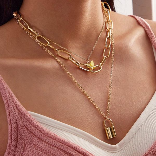 pendant necklaces bohemian multi-layer butterfly necklace for women gold color alloy lock water chain choker, Silver
pendant necklaces bohemian multi-layer butterfly necklace for women gold color alloy lock water chain choker, Silver