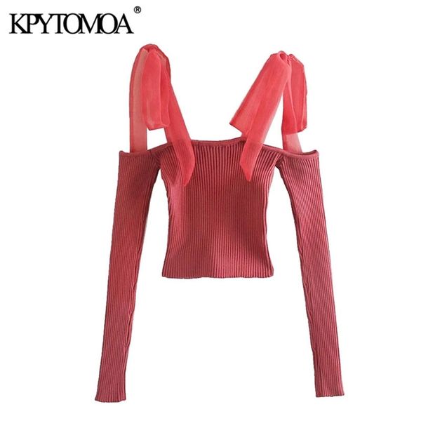women fashion with organza straps cropped knitted sweater vintage long sleeve female pullovers chic 210420, White;black
women fashion with organza straps cropped knitted sweater vintage long sleeve female pullovers chic 210420, White;black