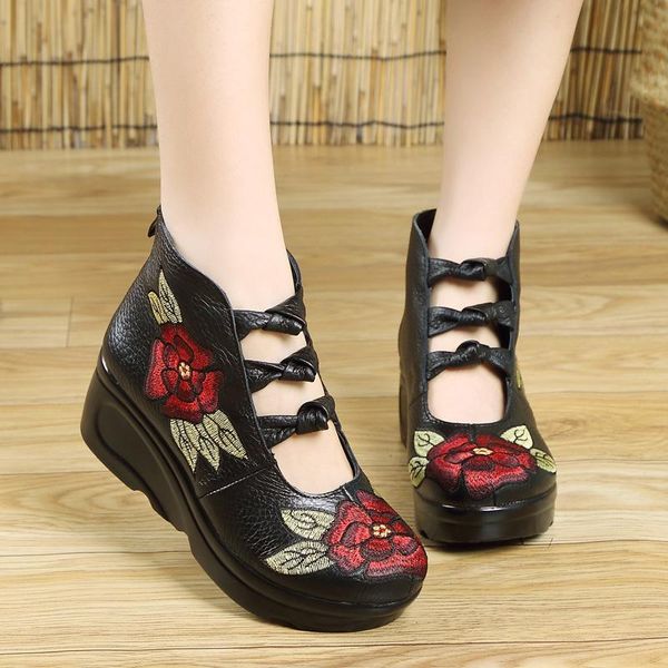 dress shoes women high heels genuine leather round toes platform wedges pumps handmade embroidery retro, Black
dress shoes women high heels genuine leather round toes platform wedges pumps handmade embroidery retro, Black
