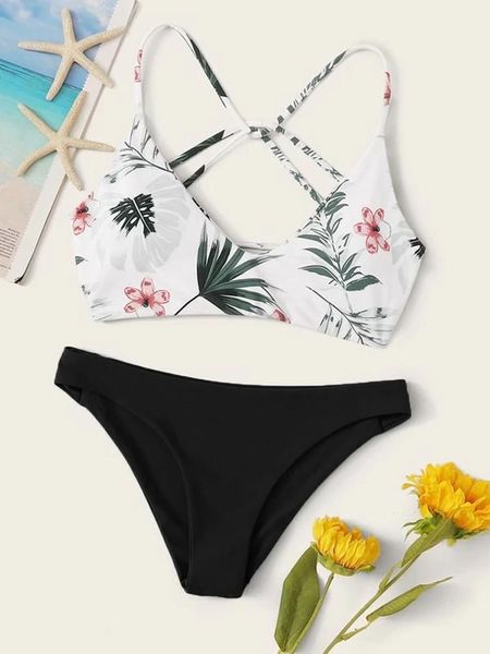 women's swimwear floral print bikini set women cross backless push-up swimsuit ladies high cut beachwear padded biquine #t2, White;black
women's swimwear floral print bikini set women cross backless push-up swimsuit ladies high cut beachwear padded biquine #t2, White;black