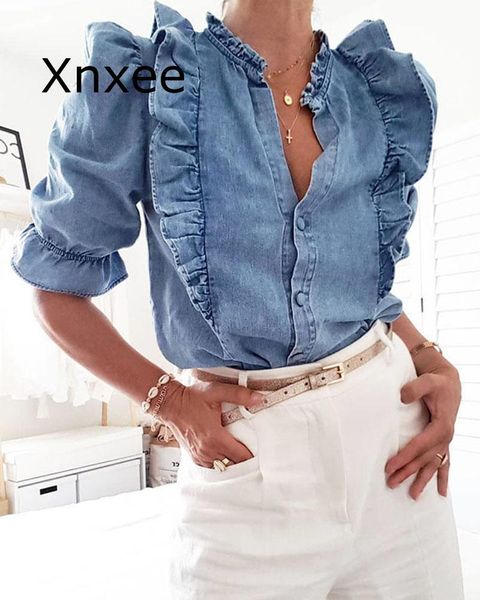 women's blouses & shirts women solid color ruffles puffed sleeve blouse fashion ladies v-neck autumn casual, White
women's blouses & shirts women solid color ruffles puffed sleeve blouse fashion ladies v-neck autumn casual, White