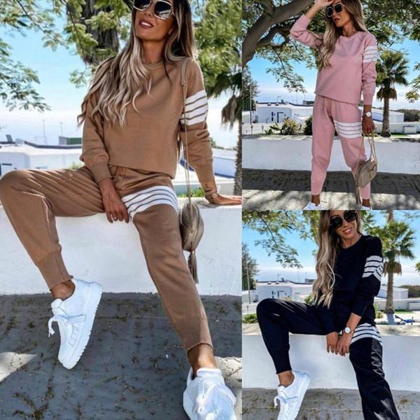 women's two piece pants spring autumn women set 2 outfits suit patchwork tracksuit long sleeve and casual sport suits ensemble femme, White