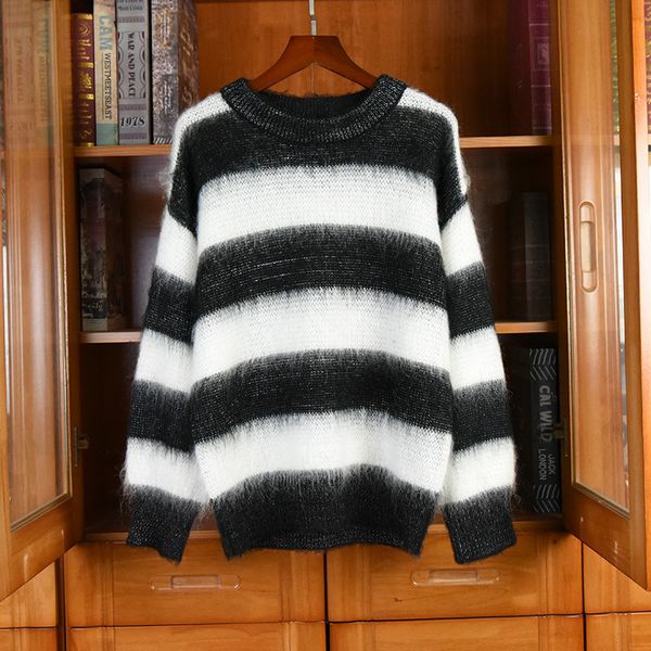 women's sweaters chic male/female looser of high-quality women mohair stripe sweater c668, White;black
women's sweaters chic male/female looser of high-quality women mohair stripe sweater c668, White;black