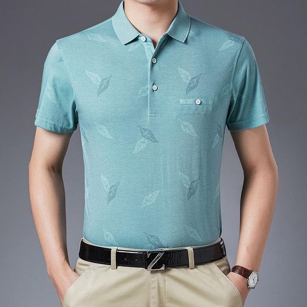 men's polos short-sleeved thin summer middle-aged lapel business suit feather embellished cotton shirt for men, White;black
men's polos short-sleeved thin summer middle-aged lapel business suit feather embellished cotton shirt for men, White;black