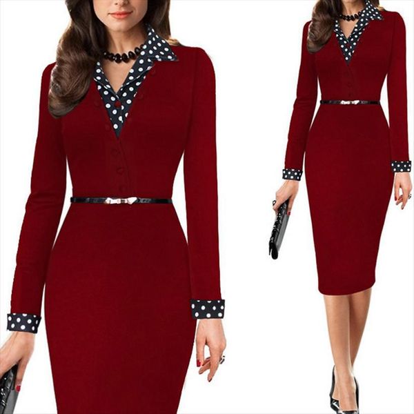 one piece polka dot office women dress long elegant pencil business suit v neck bodycon vestidos wear to work, White
one piece polka dot office women dress long elegant pencil business suit v neck bodycon vestidos wear to work, White