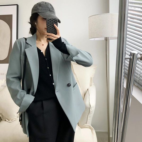 women's suits & blazers solid elegant notched collar coat korean fashion casual loose jacket women fall 2021 simple spliced all match, White;black
women's suits & blazers solid elegant notched collar coat korean fashion casual loose jacket women fall 2021 simple spliced all match, White;black