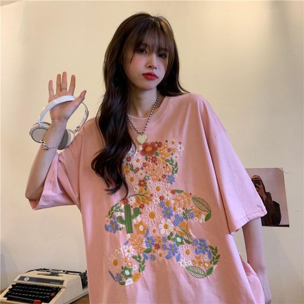 women's t-shirt summer korean version long embroidery bear short-sleeved t shirt harajuku style loose for women, White
women's t-shirt summer korean version long embroidery bear short-sleeved t shirt harajuku style loose for women, White