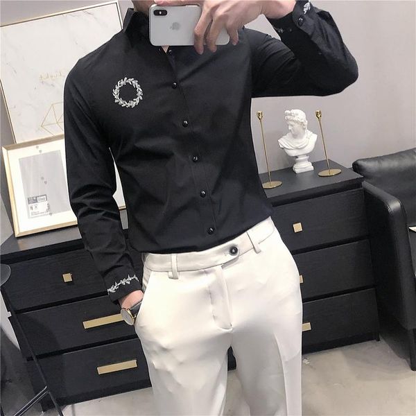men's casual shirts black/white for men clothing 2021 plus size slim fit long sleeve embroidery tuxedo dress formal wear, White;black
men's casual shirts black/white for men clothing 2021 plus size slim fit long sleeve embroidery tuxedo dress formal wear, White;black
