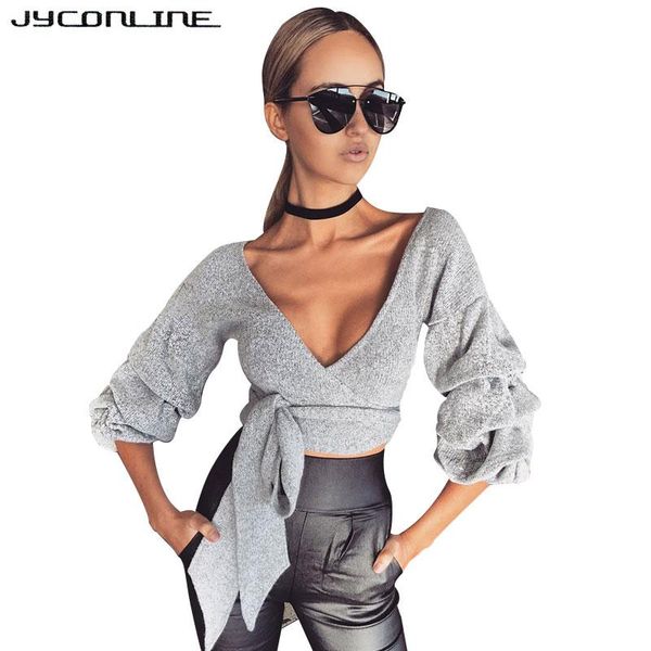 women's blouses & shirts jyconline lantern sleeve women deep v neck blouse crop bandage knitted blusas autumn, White
women's blouses & shirts jyconline lantern sleeve women deep v neck blouse crop bandage knitted blusas autumn, White
