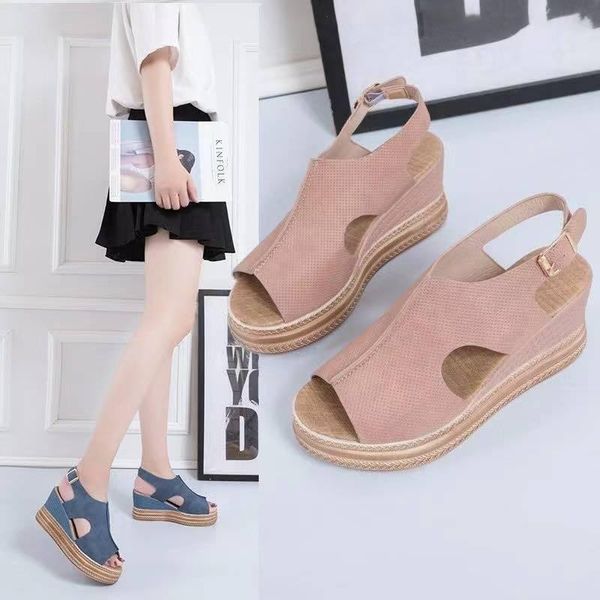 dress shoes women's sandals summer style large size slope with thick-soled buckle european and american open toe high heels, Black
dress shoes women's sandals summer style large size slope with thick-soled buckle european and american open toe high heels, Black