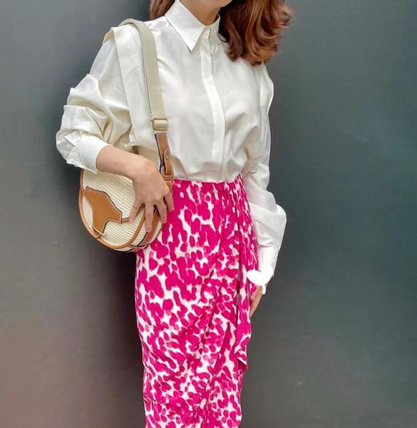skirts women skirt 2021 autumn printed silk pleated rose red mid-length, Black