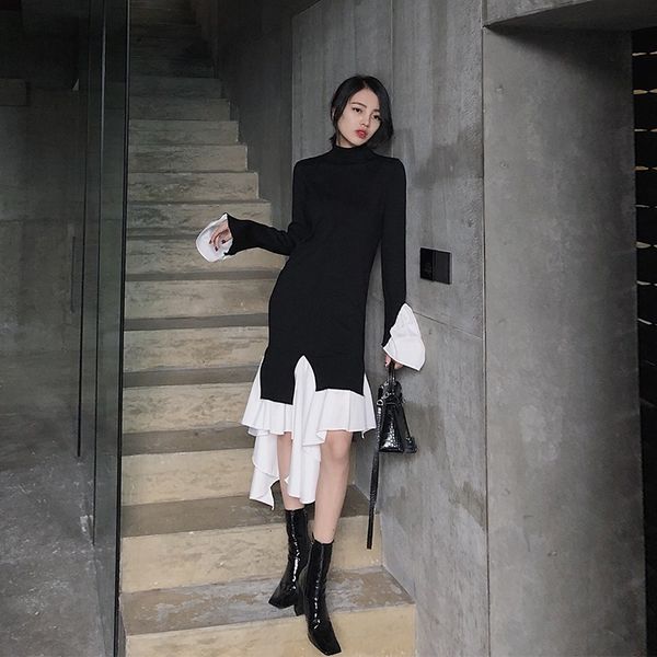 Harajuku black/white female style dress in sweater 2021 thin irregular knitted or crocheted, Black;gray
Harajuku black/white female style dress in sweater 2021 thin irregular knitted or crocheted, Black;gray